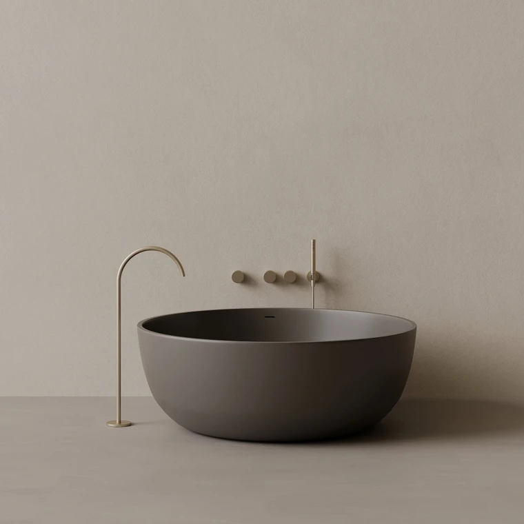 58" x 58" Round Solid Surface Stone Resin Freestanding Bathtub
