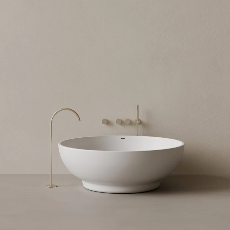 59" x 59" Round Solid Surface Stone Resin Freestanding Bathtub