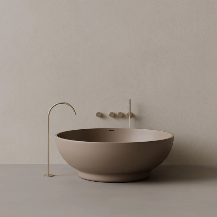 59" x 59" Round Solid Surface Stone Resin Freestanding Bathtub