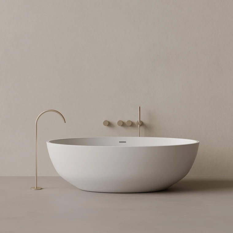 70" x 36" Oval Solid Surface Stone Resin Freestanding Bathtub