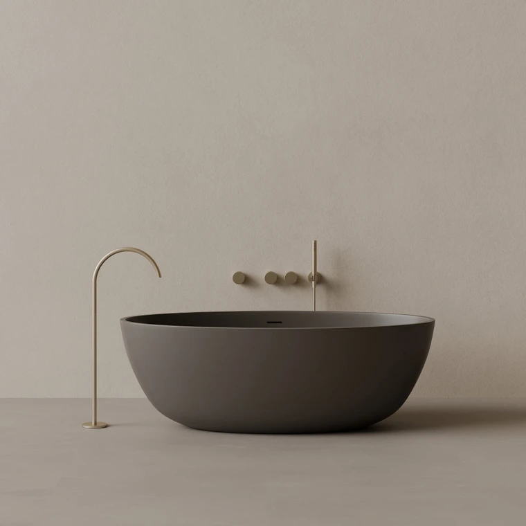 64" x 30" Oval Solid Surface Stone Resin Freestanding Bathtub