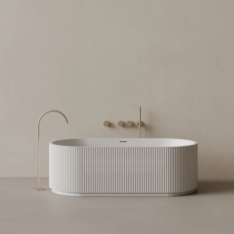 65" x 31" Oval Solid Surface Stone Resin Freestanding Bathtub