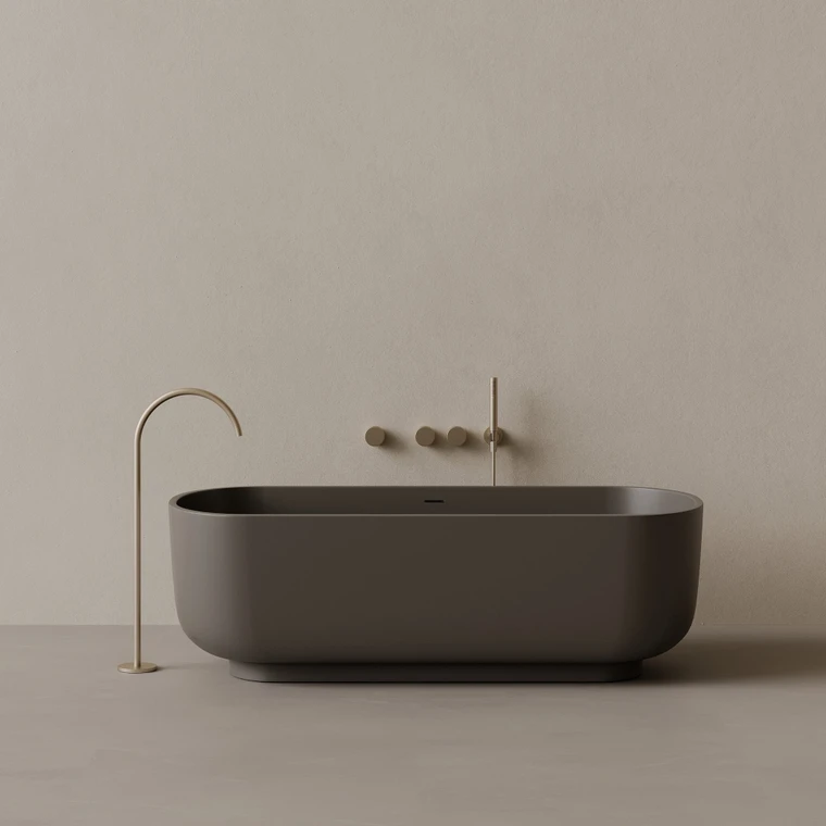 69" x 32" Oval Solid Surface Stone Resin Freestanding Bathtub