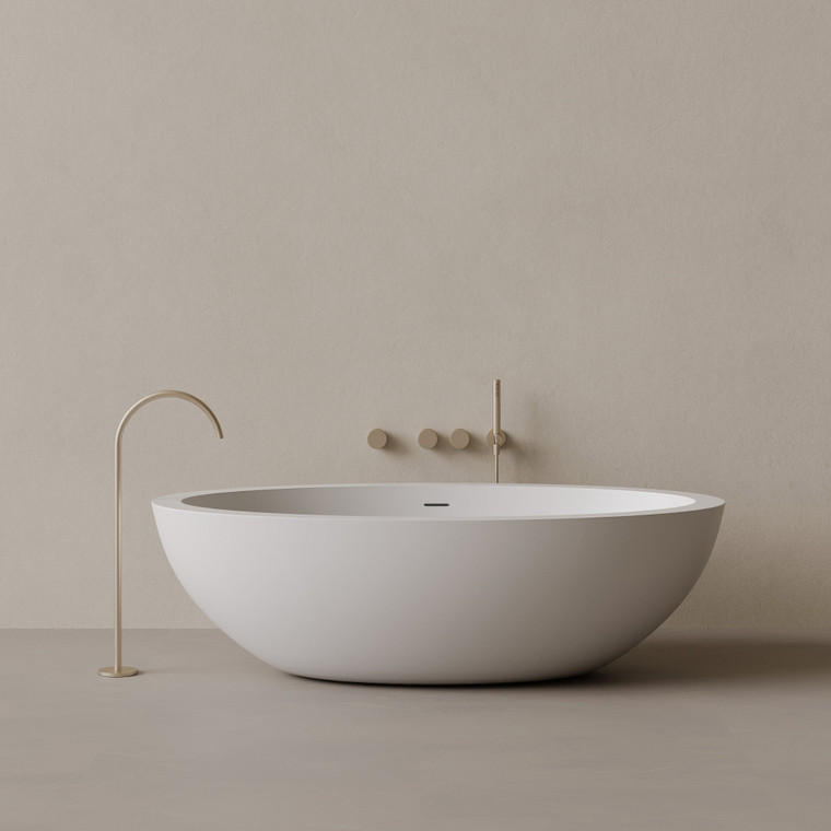 74" x 41" Oval Solid Surface Stone Resin Freestanding Bathtub