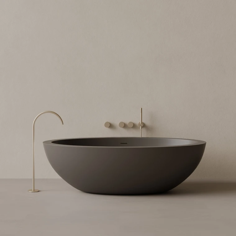 74" x 41" Oval Solid Surface Stone Resin Freestanding Bathtub