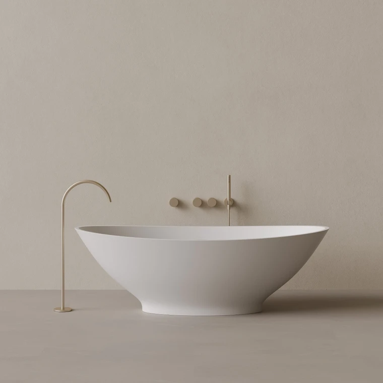 73" x 33" Oval Solid Surface Stone Resin Freestanding Bathtub