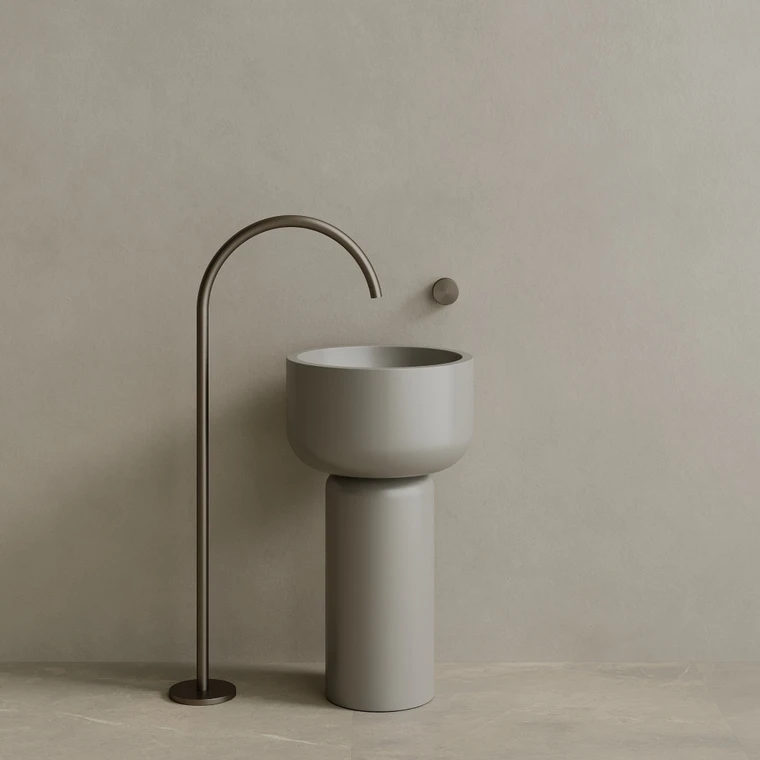 19" x 33" Solid Surface Stone Resin Round Pedestal Sink