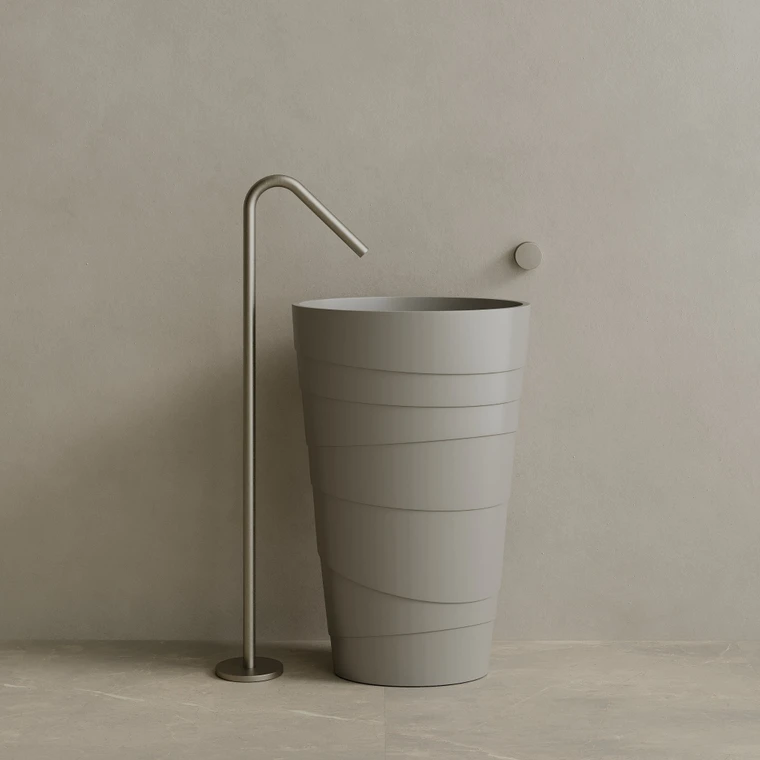 16" x 35" Solid Surface Stone Resin Round Pedestal Sink