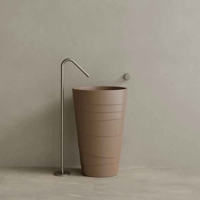 16" x 35" Solid Surface Stone Resin Round Pedestal Sink