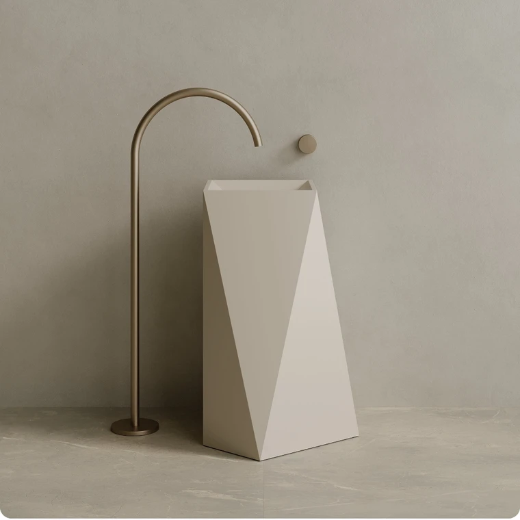 20" x 34" Solid Surface Stone Resin Geometric Pedestal Sink