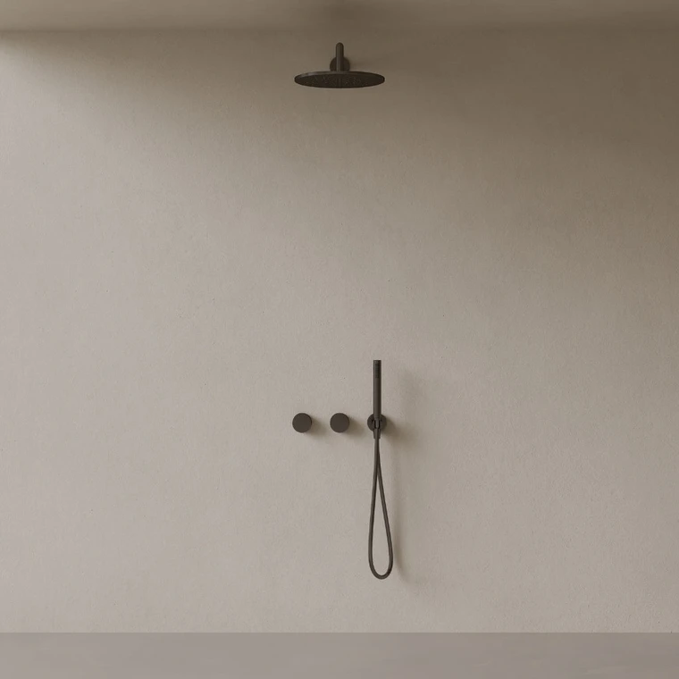 Thermostatic Square Arm Rainfall Shower System with Dual Knob Control and Handheld