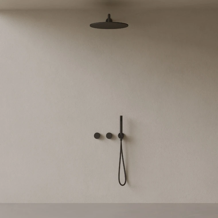 Thermostatic Square Arm Rainfall Shower System with Dual Knob Control and Handheld