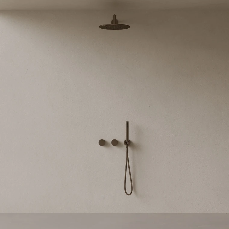 Thermostatic Square Arm Rainfall Shower System with Dual Knob Control and Handheld