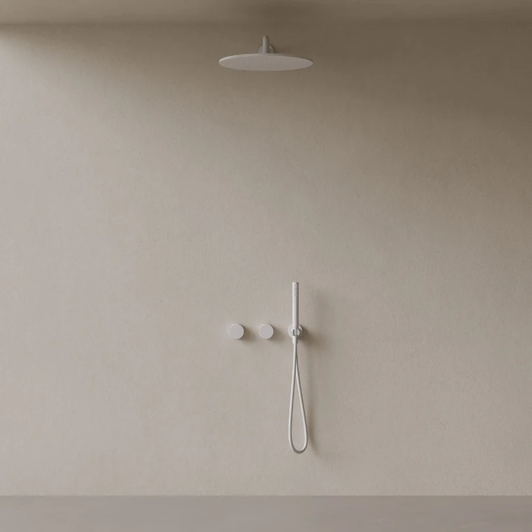 Thermostatic Curved Arm Rainfall Shower System with Dual Knob Control and Handheld