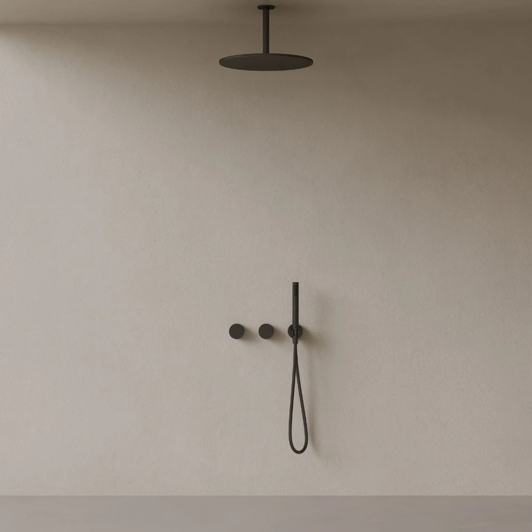 Thermostatic Ceiling Mount Rainfall Shower System with Dual Knob Control and Handheld