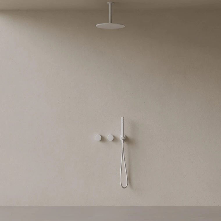 Thermostatic Ceiling Mount Rainfall Shower System with Dual Knob Control and Handheld