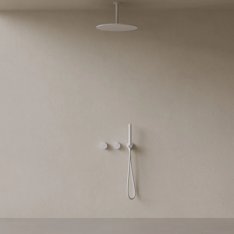Thermostatic Ceiling Mount Rainfall Shower System with Dual Knob Control and Handheld