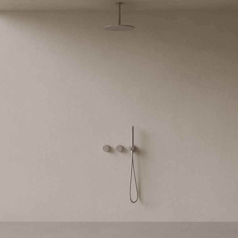 Thermostatic Ceiling Mount Rainfall Shower System with Dual Knob Control and Handheld