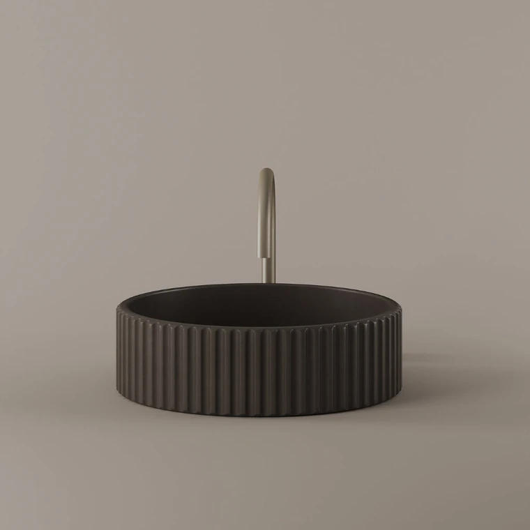 Round Fluted Concrete Vessel Sink 16"