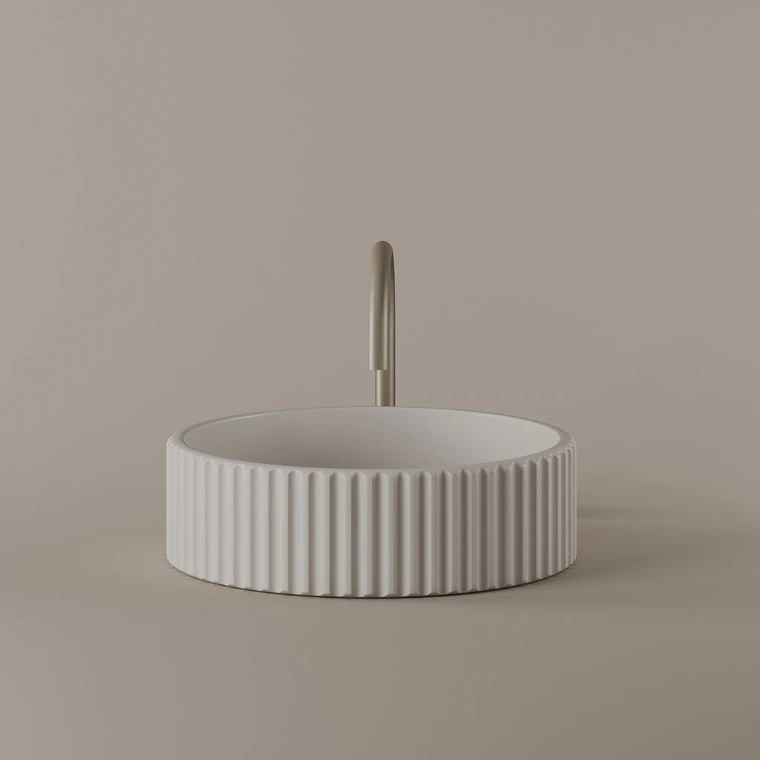 Round Fluted Concrete Vessel Sink 16"