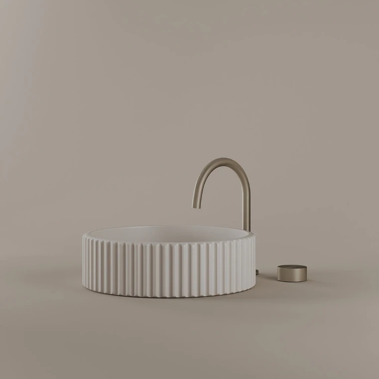 Round Fluted Concrete Vessel Sink 16"