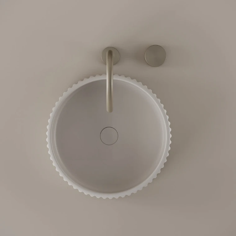 Round Fluted Concrete Vessel Sink 16"
