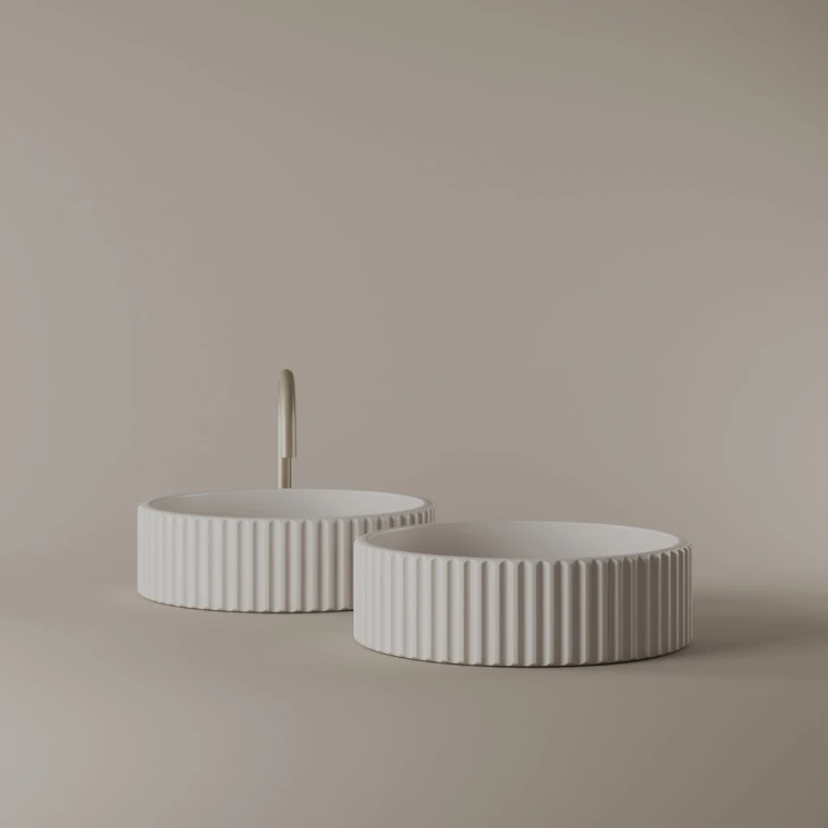 Round Fluted Concrete Vessel Sink 16"