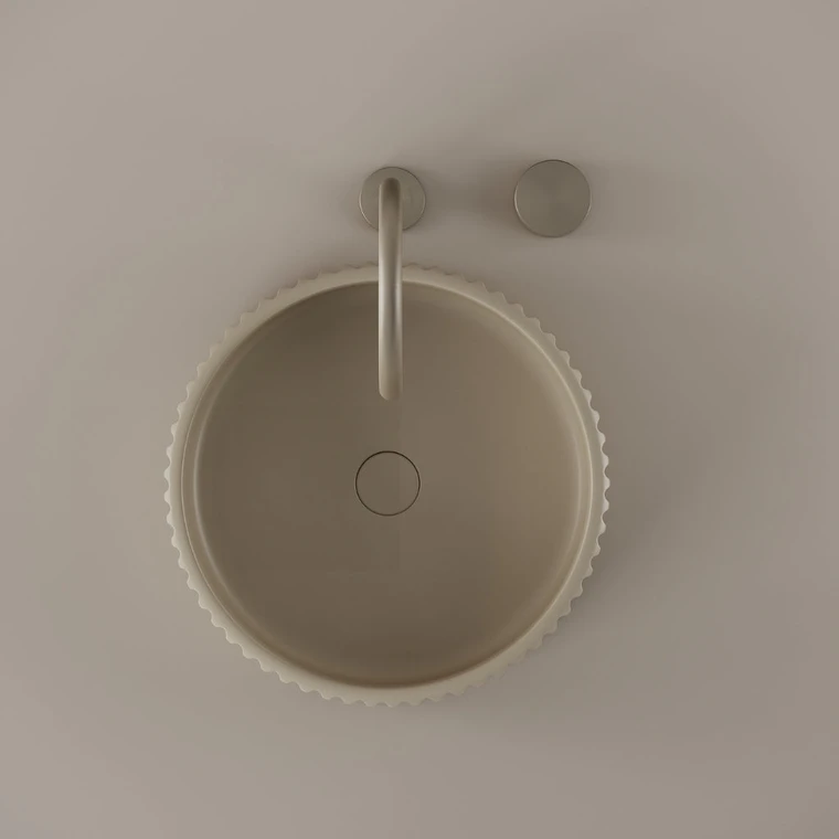 Round Fluted Concrete Vessel Sink 16"