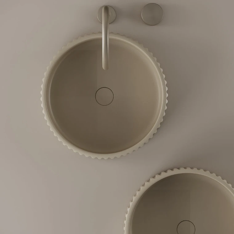 Round Fluted Concrete Vessel Sink 16"