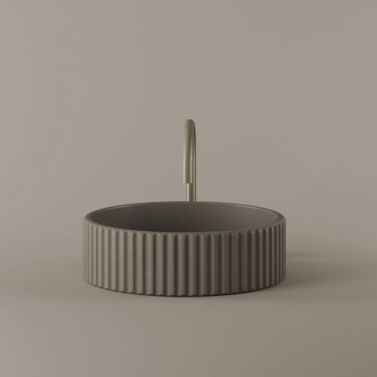 Round Fluted Concrete Vessel Sink 16"