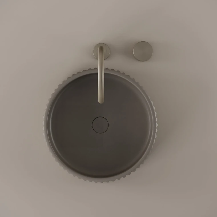 Round Fluted Concrete Vessel Sink 16"