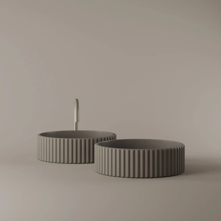 Round Fluted Concrete Vessel Sink 16"