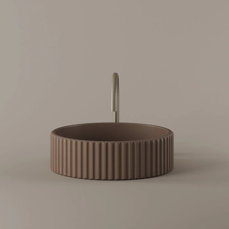 Round Fluted Concrete Vessel Sink 16"
