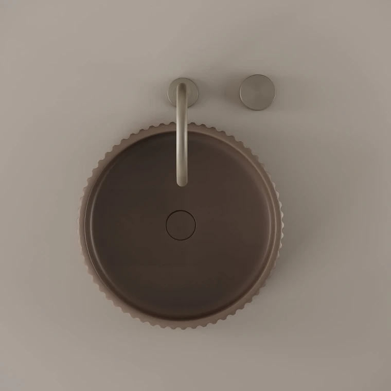 Round Fluted Concrete Vessel Sink 16"