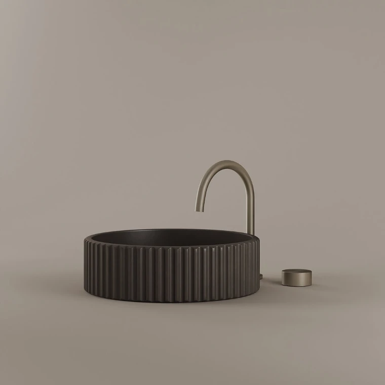 Round Fluted Concrete Vessel Sink 16"