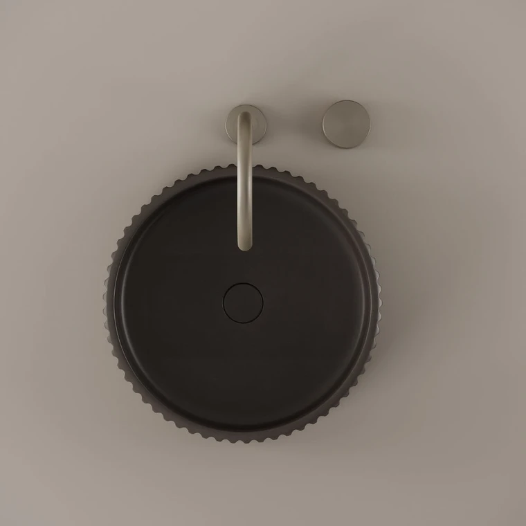 Round Fluted Concrete Vessel Sink 16"