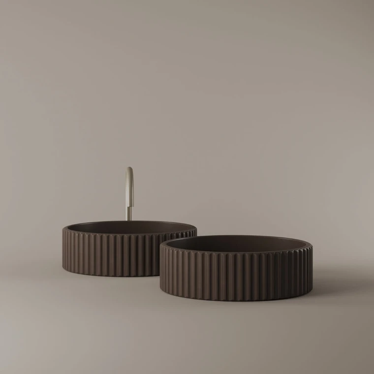 Round Fluted Concrete Vessel Sink 16"