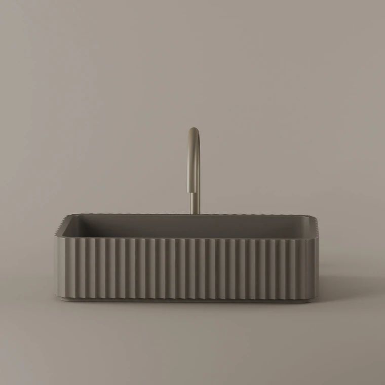 Rectangular Fluted Concrete Vessel Sink 20" x 12"
