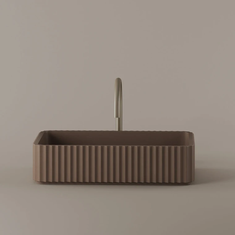 Rectangular Fluted Concrete Vessel Sink 20" x 12"