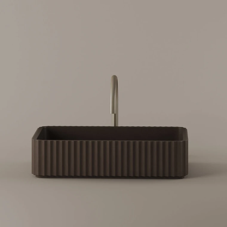 Rectangular Fluted Concrete Vessel Sink 20" x 12"