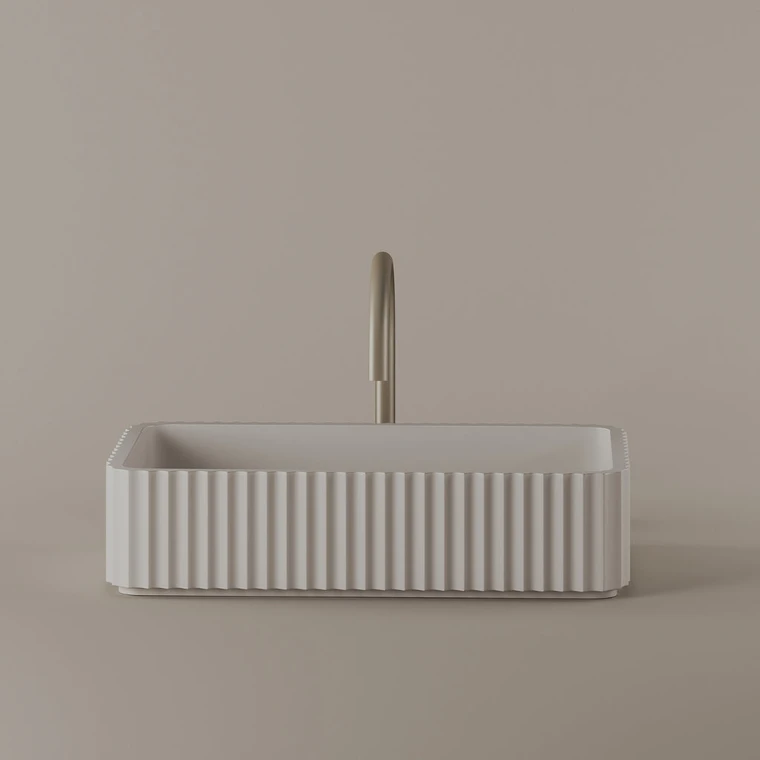Rectangular Fluted Concrete Vessel Sink 20" x 12"