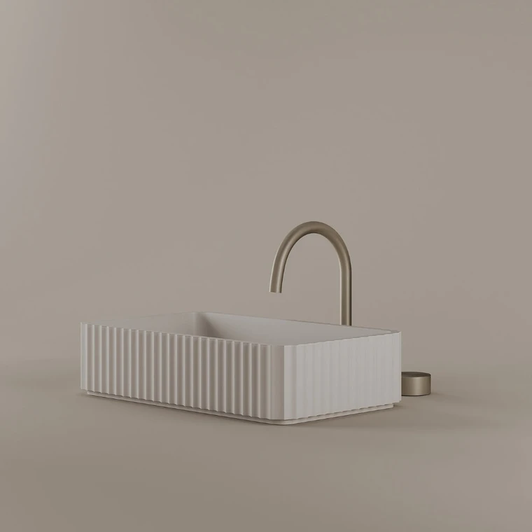 Rectangular Fluted Concrete Vessel Sink 20" x 12"