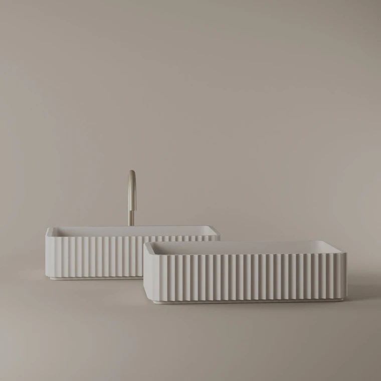 Rectangular Fluted Concrete Vessel Sink 20" x 12"