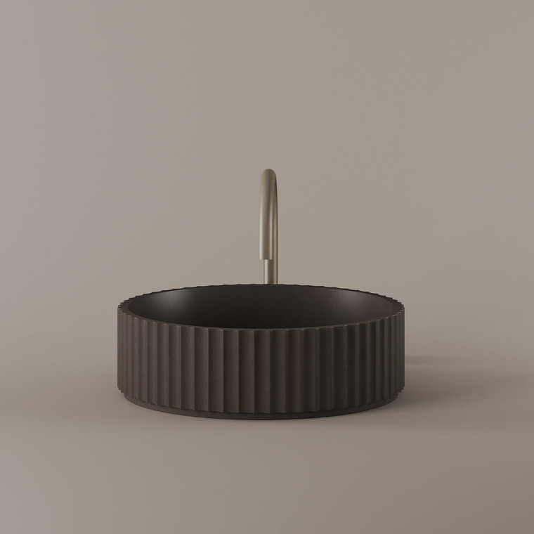 Round Concave Fluted Concrete Vessel Sink 16"