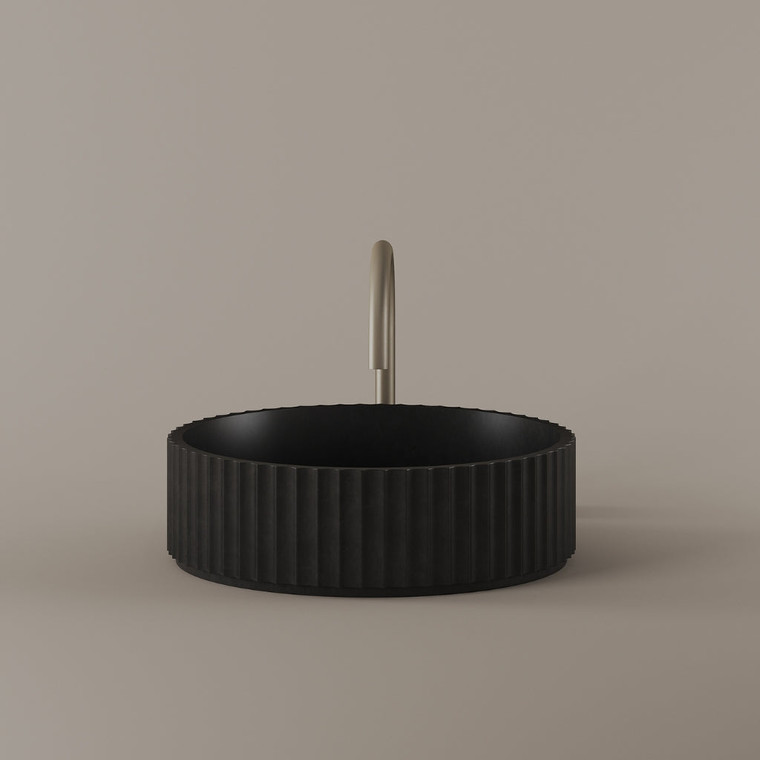 Round Concave Fluted Concrete Vessel Sink 16"