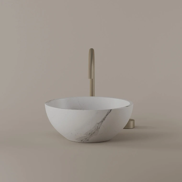 Round Marble Vessel Sink 14"