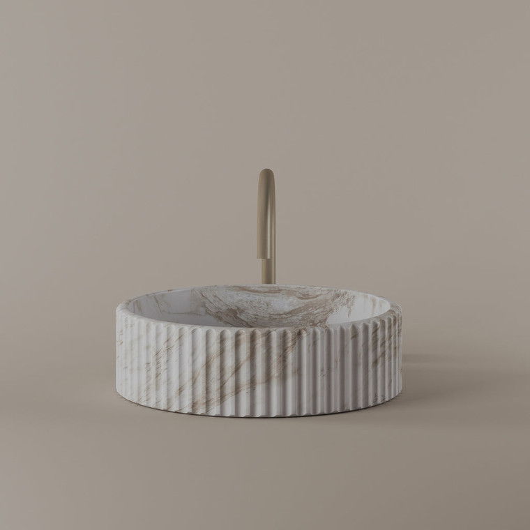 Round Fluted Marble Vessel Sink 16"