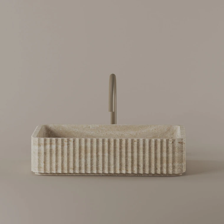 Rectangular Fluted Marble Vessel Sink 20" x 12"