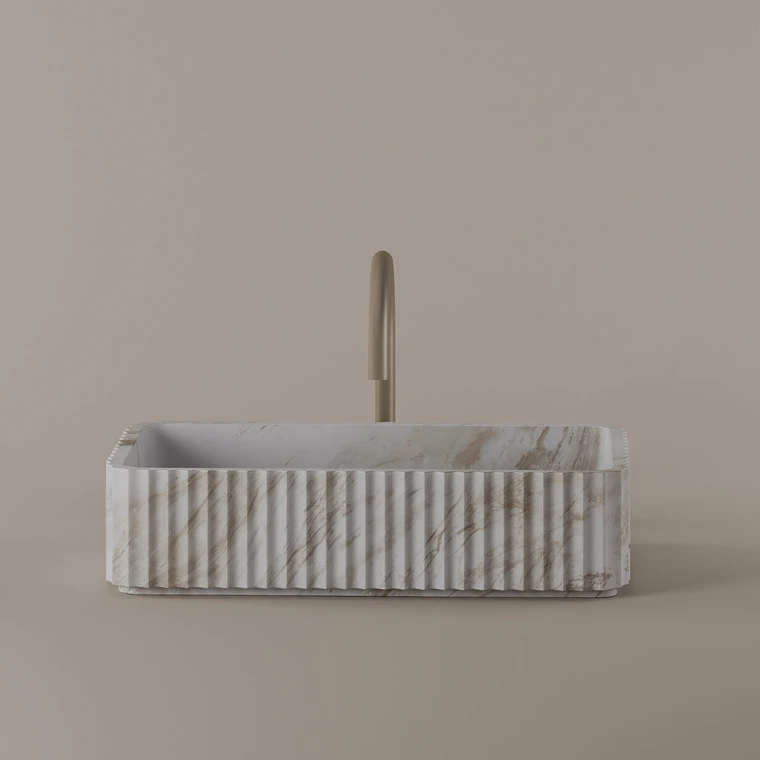 Rectangular Fluted Marble Vessel Sink 20" x 12"