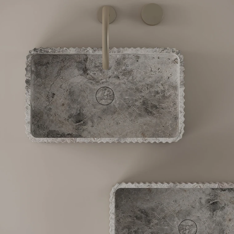 Rectangular Fluted Marble Vessel Sink 20" x 12"